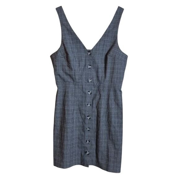 Show Me Your MuMu Arlette Academia Grey Plaid Button Front Mini Dress Sz. Medium - Picture 5 of 16